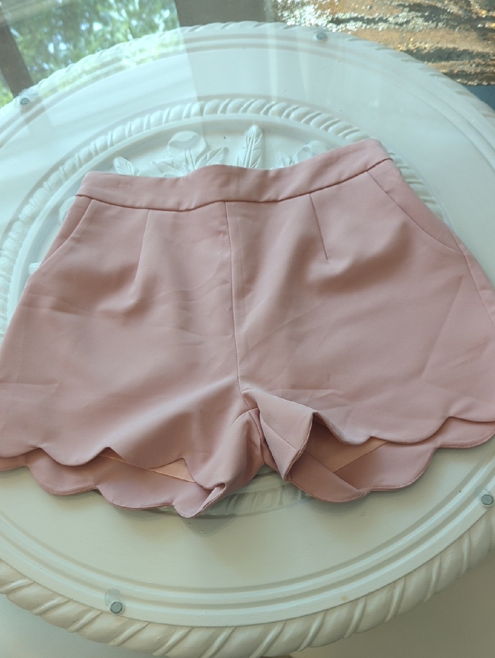 ee some Scallop Hem High-Waist Shorts - Blush Dust Pink Pockets Small